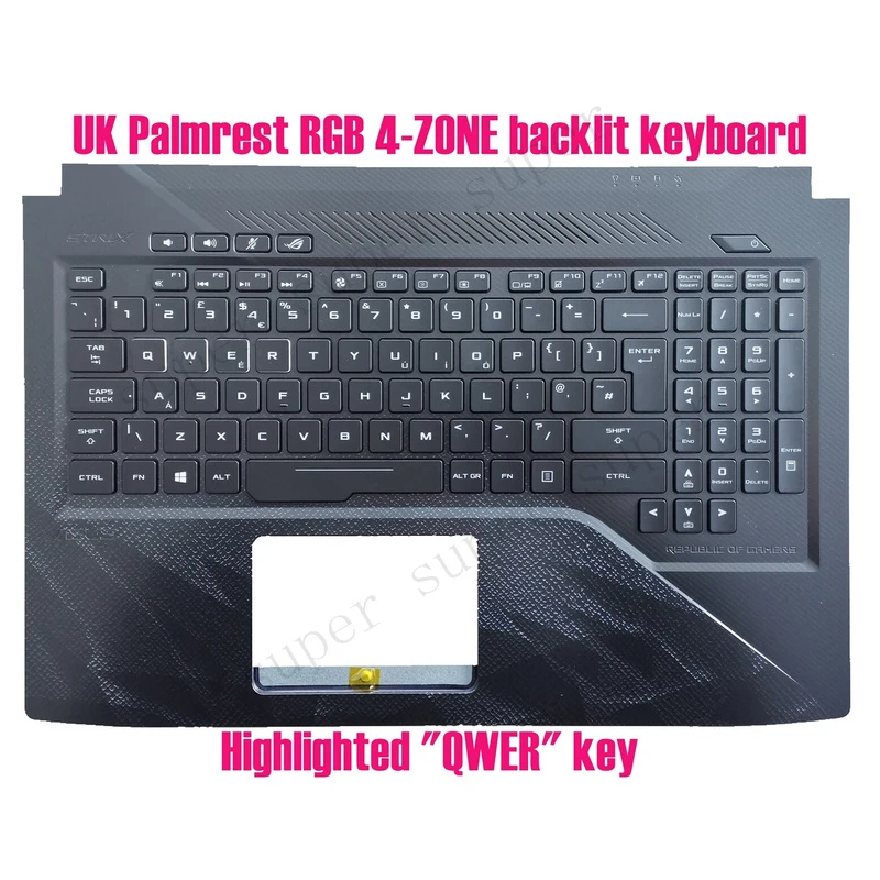 SSS+ UK Palmrest 4-ZONE RGB backlit keyboard for Asus ROG Strix Hero Edition GL503GE
