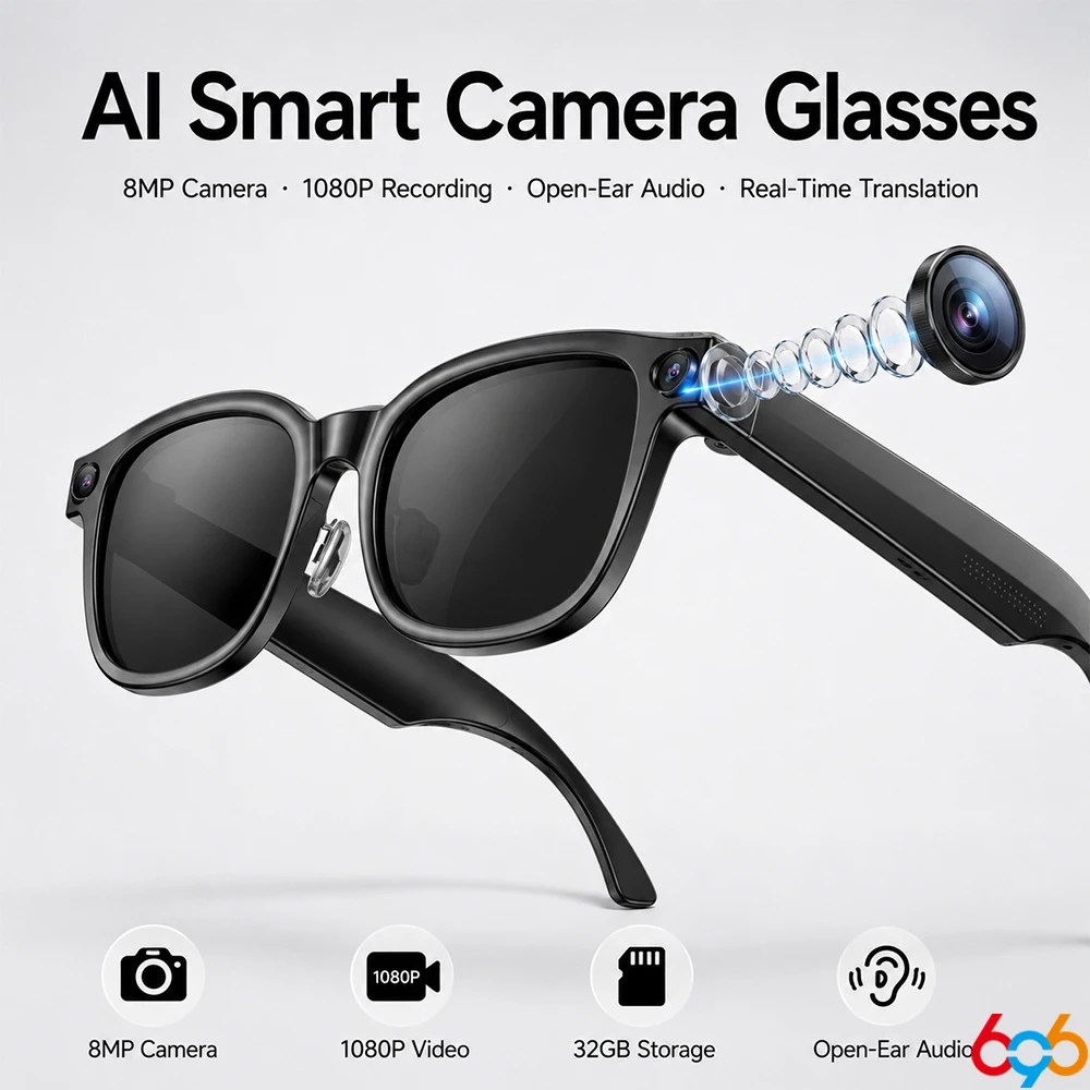 

800W Camera AI Glasses Men Smart Translation Sunglasses 32Gb Storage Photo Video Recording Waterproof Call Reminder Play Music