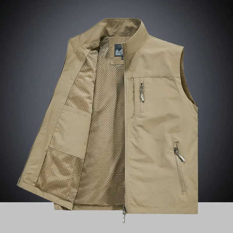 Casual Stand Collar Zip Multi External Zip Pocket Sleeveless Vest Relax Fit Versatile Layer Waistcoat for Sports Unisex Outfit