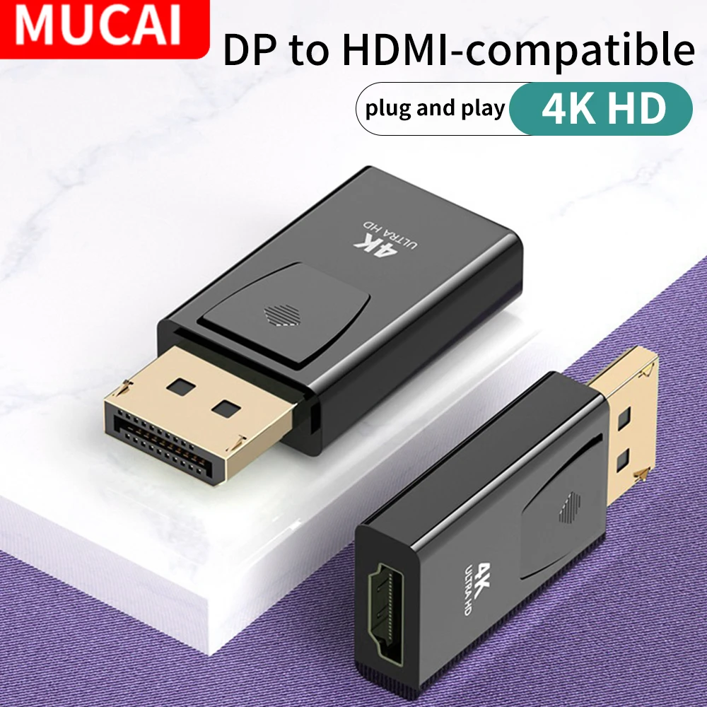 MUCAI DisplayPort to HDMI-compatible Adapter Converter Display Port Male DP to Female HD TV Cable Adapter Video Audio For PC TV