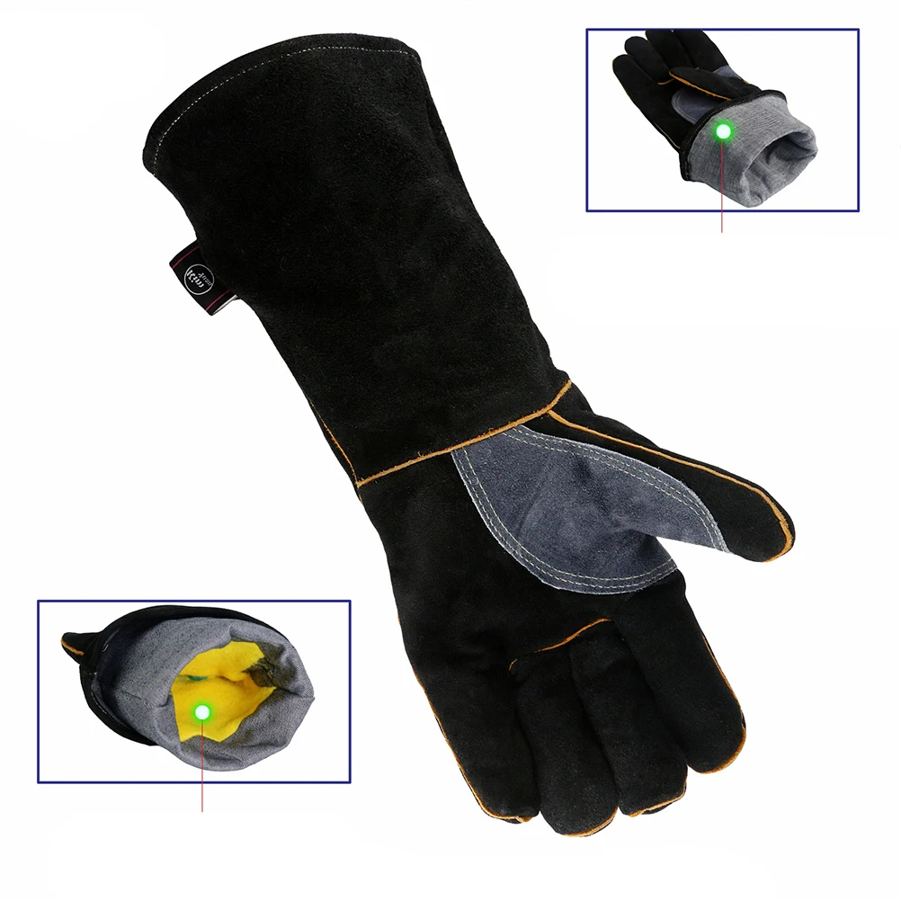 

1 Pair 14 Inch Cowhide Heat Insulation Protective Gloves Anti-Scald Wear Resistant Work Mitts For Barbecue Soldering