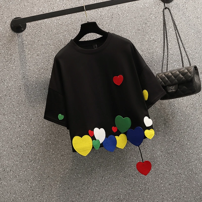 2022 New Women T-shirts Casual Harajuku Love Patchwork Tops Tee Summer Female T shirt Short Sleeve T shirt For Women Clothing