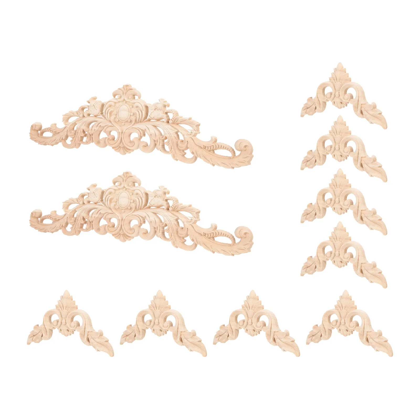 

10Pcs Wood Carved Appliques Fine Craftsmanship Unpainted Wooden Decals for Bed Dresser Door DIY Vintage Home Decoration