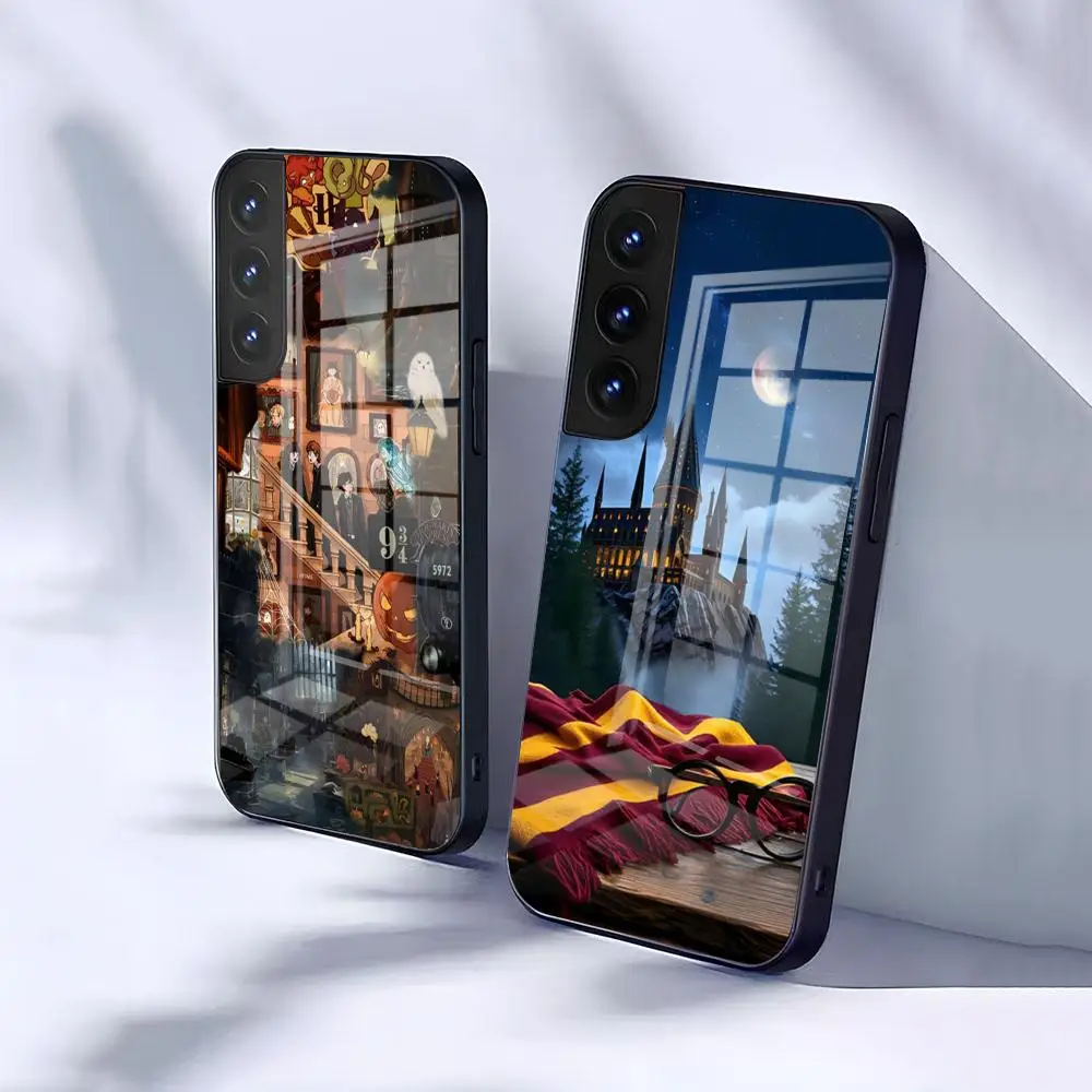 H-Harry P-Potters-S Magci Castle Handyhülle für Samsung S25 S24 FE S23 S22 S21 Plus S20 Ultra Note20Ultra Schwarze Glasabdeckung