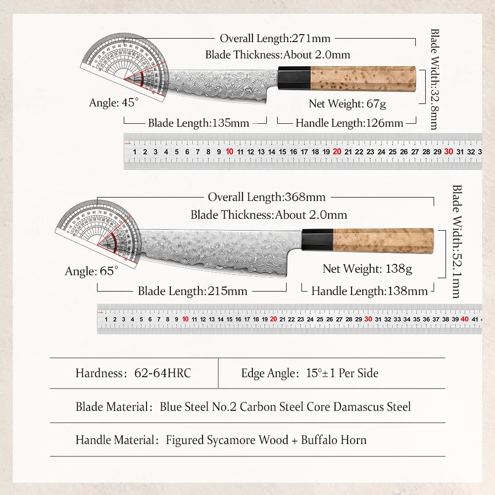 HEZHEN 1PC/2PC/3PC/4PC/5PC Chef Kitchen Knife Set  No.2 Carbon Steel Core Damascus Steel Beautiful Gift Box Sharp Tools