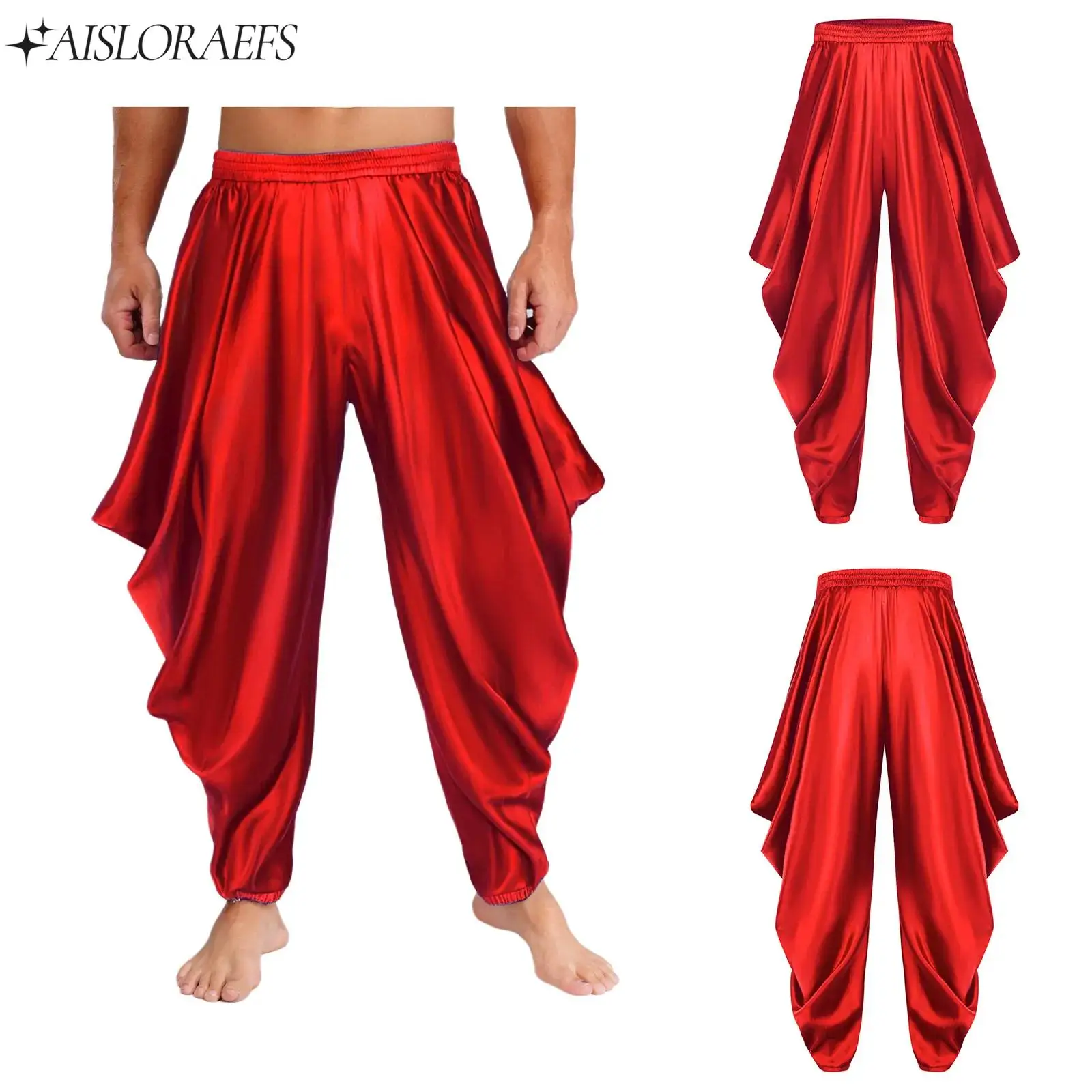

Mens Adult Arab Prince Harem Pant Halloween Cosplay Party Costume Elastic Waistband Satiny Loose Trousers for Daily Fashion Wear