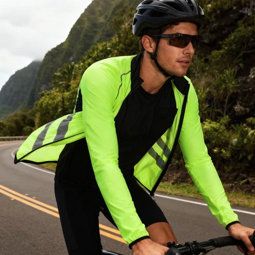 Imagen 2 del producto WOSAWE Chaqueta cortavientos de ciclismo para hombre, impermeable, resistente al viento, reflectante, abrigo para bicicleta, ropa deportiva ligera para exteriores, portátil