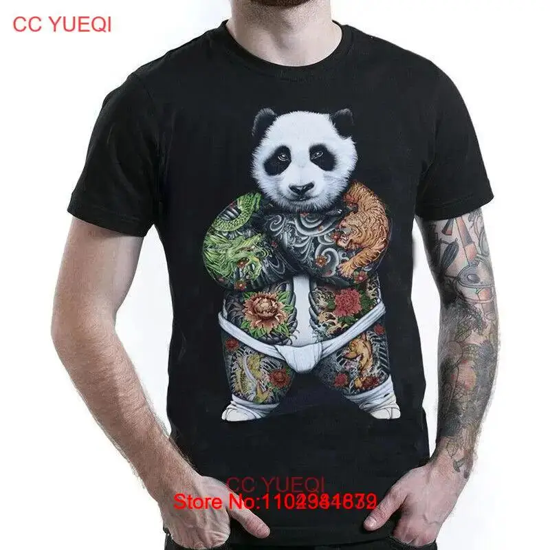 Multicolored Tattoo Panda T-Shirt Cotton Round Neck Short Sleeve T Shirt