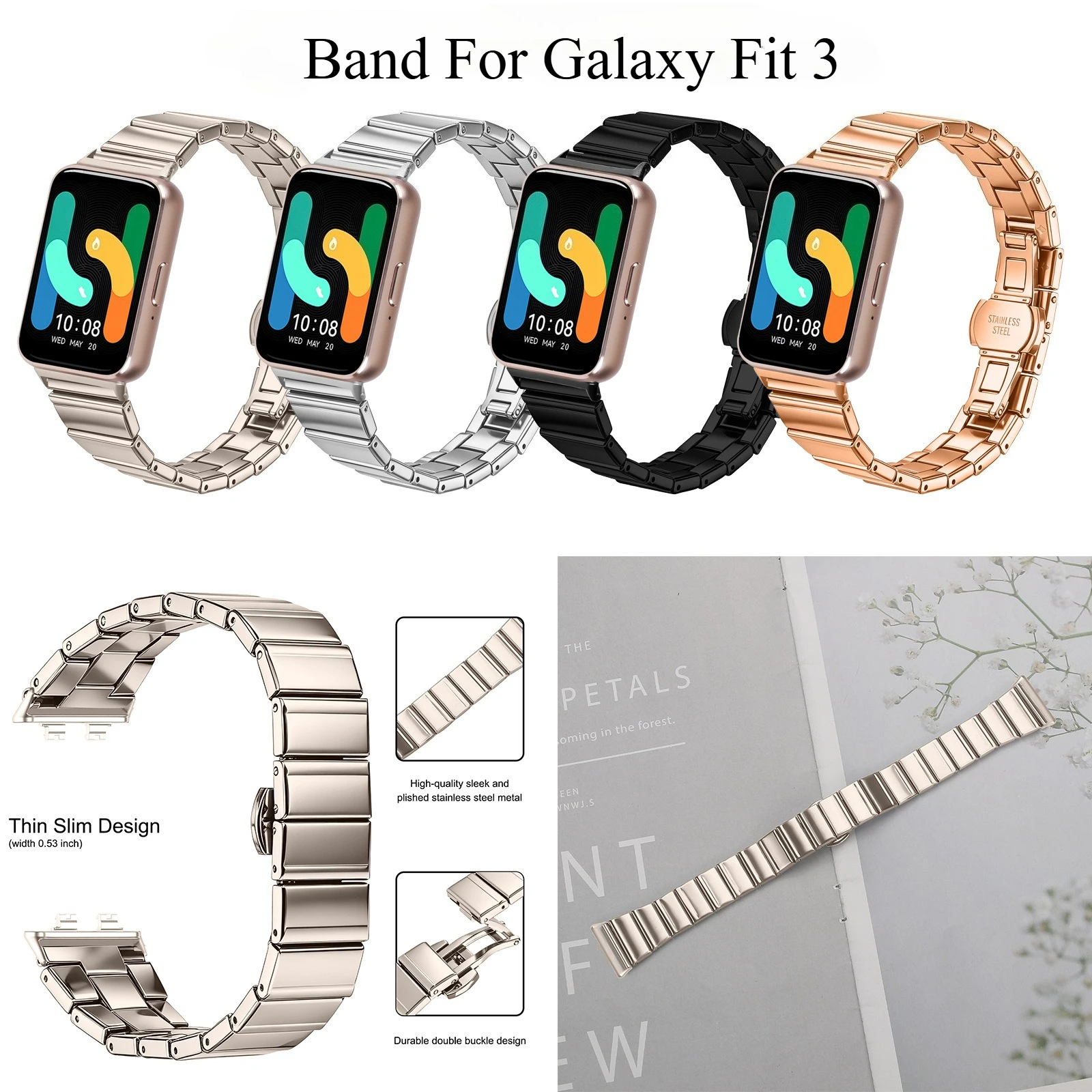 Stainless Steel Butterfly Clasp Strap for Samsung Galaxy Fit3 Fashion Bussiness Replacement Band Accessories for Galaxy Fit 3