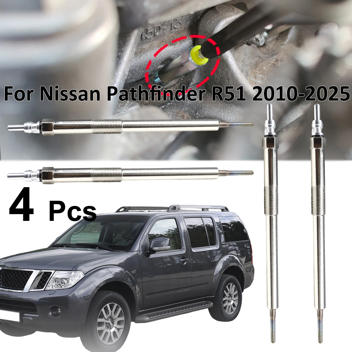 

4PCS Diesel Heater Nickel Plating Glow Plugs 4.5V 110651749R For Nissan Pathfinder R51 2010 2011 2012-2025 2.5 dCi Replacement