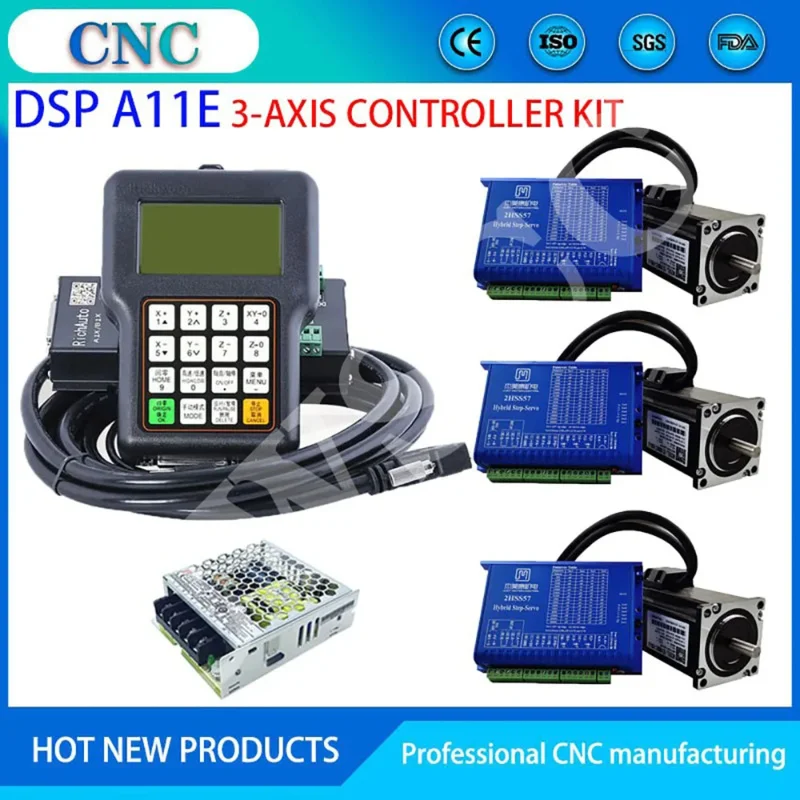 3 Axis CNC Controller Kit RichAuto DSP A11E Motion Control System Engraving NEMA23 Hybrid Servo Motor 2HSS57 JSSD2505M Driver