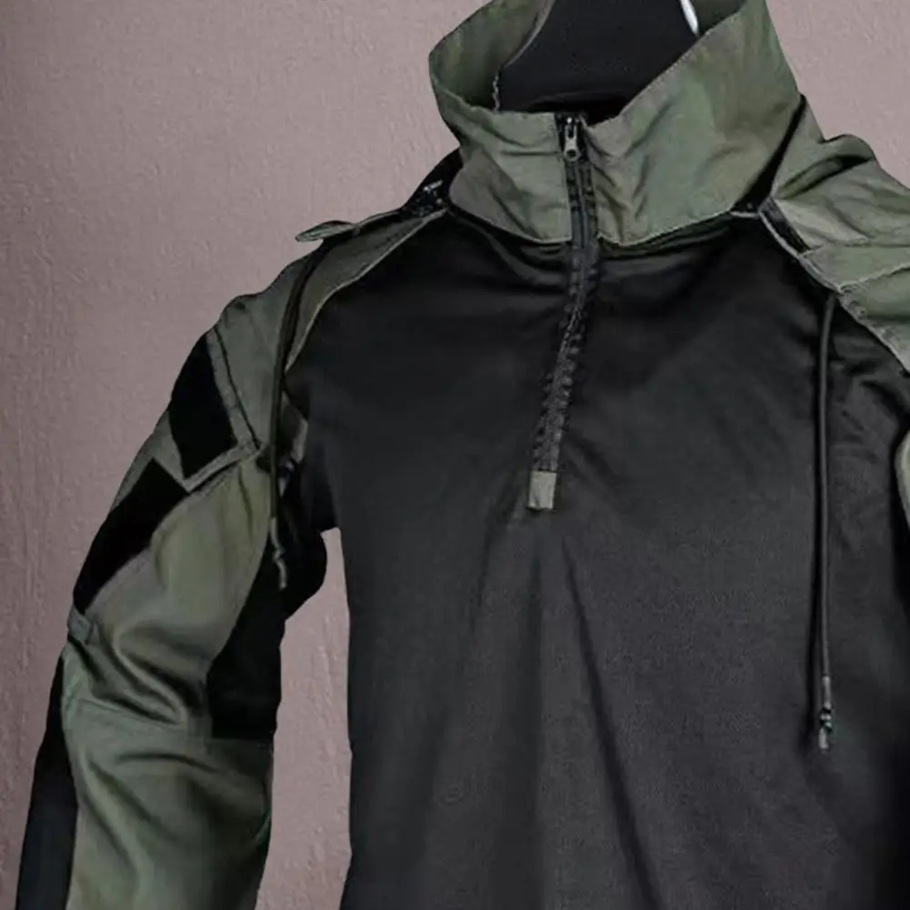 Men Shirt Camouflage Long Sleeve Stand-up Collar TacticalTop T-Shirt Camo Uniform With Removable Hood For Airsoft Hunting Hiking