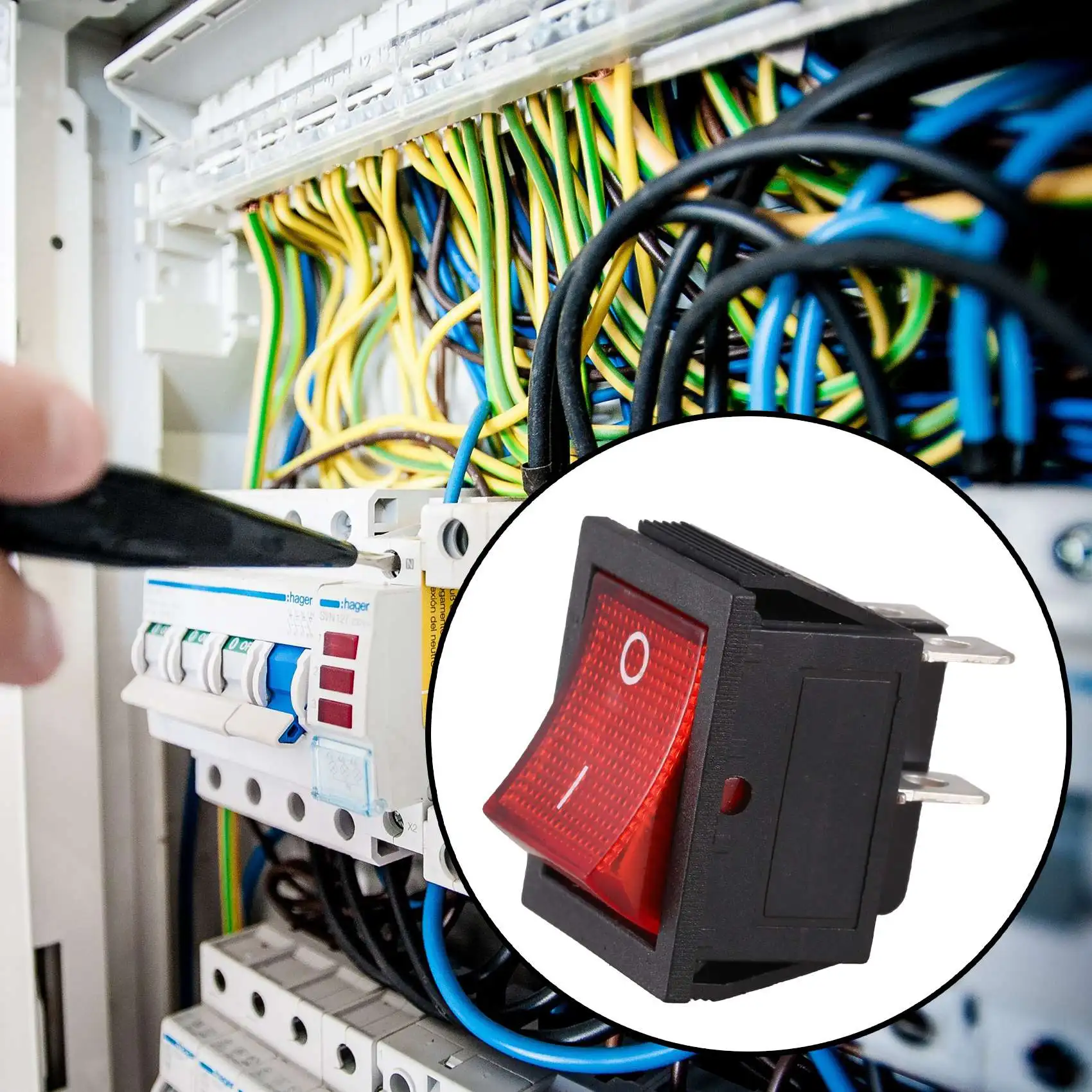 ضوء أحمر مضاء مفتاح هزاز DPST ، 4 دبوس ، تشغيل ، إيقاف ، المفاجئة ، 16A ، 20A ، V ، AC