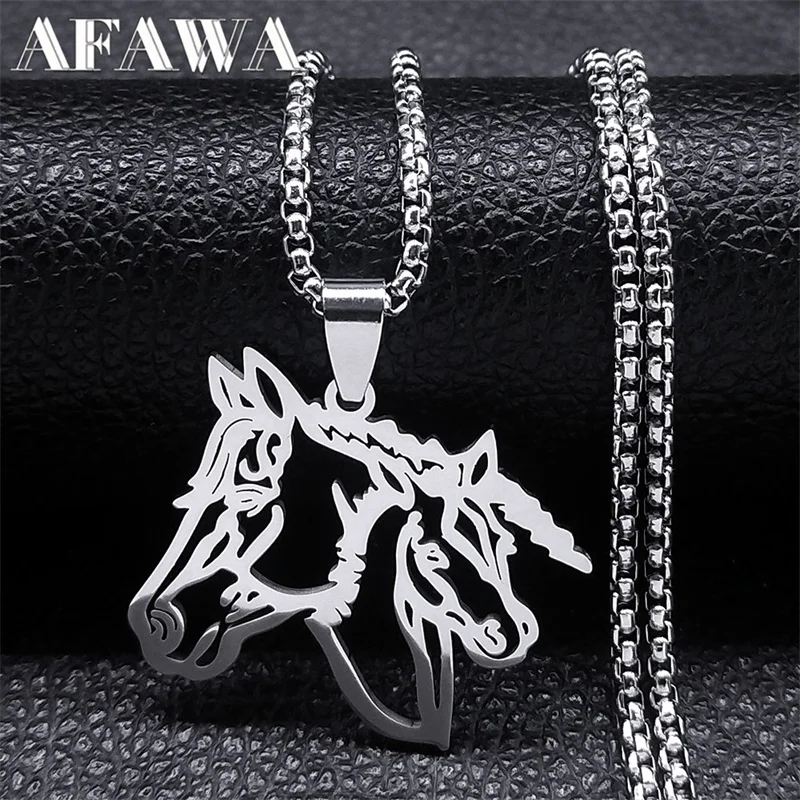 Aesthetic Horse Pendant Necklace Stainless Steel Silver Color Horses Chain Necklaces Cute Animal Pet Lover Party Gift Jewelry