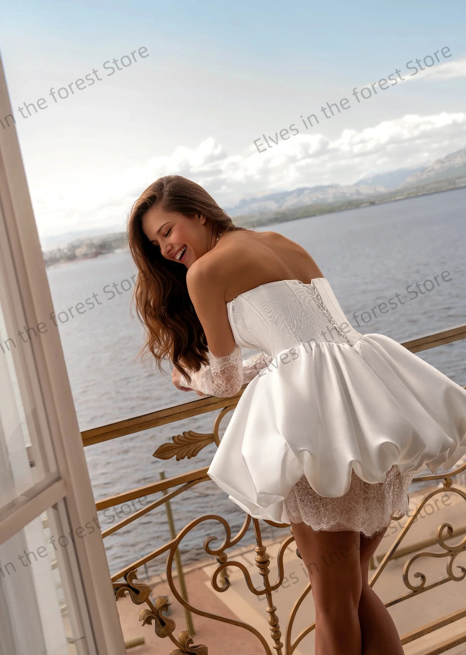 Nieuwe A-lijn Korte Trouwjurken voor Vrouwen Sweetheart Stain Bruidsjurken Aangepaste Moderne Stain Mini Vestidos De Mariee