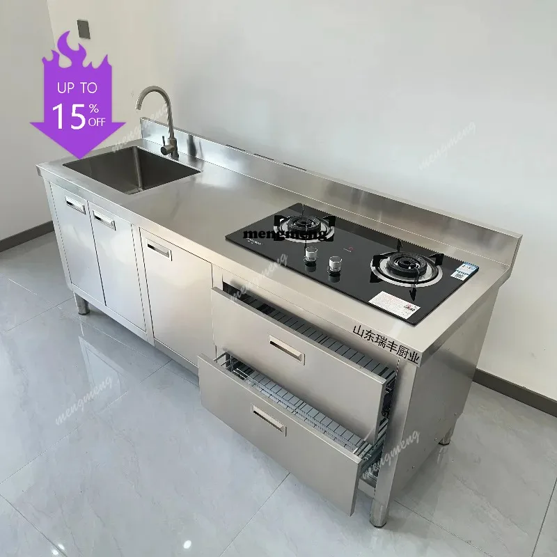 

Nordic Stainless Steel Cabinet Modern Design Sink Hob Cabinet Dining Room Balcony Kitchen Furniture Armario Cocina Camping