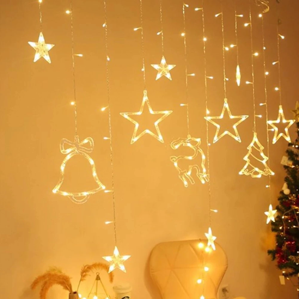 LED Star Lamp Curtain Garland Fairy String Lights Christmas Decoration Outdoor For Holiday Navidad Party 2025 New Year Decor