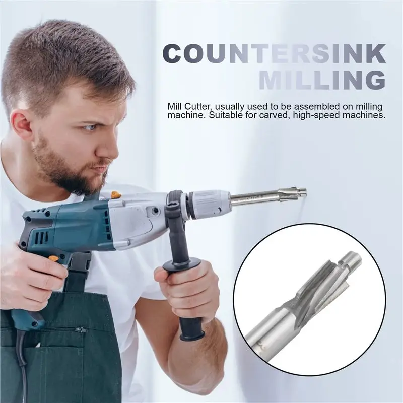 

A34R 5Pcs HSS Counterbore End Mill M3-M8 Pilot Slotting Tool Milling Cutter Countersink End Mills