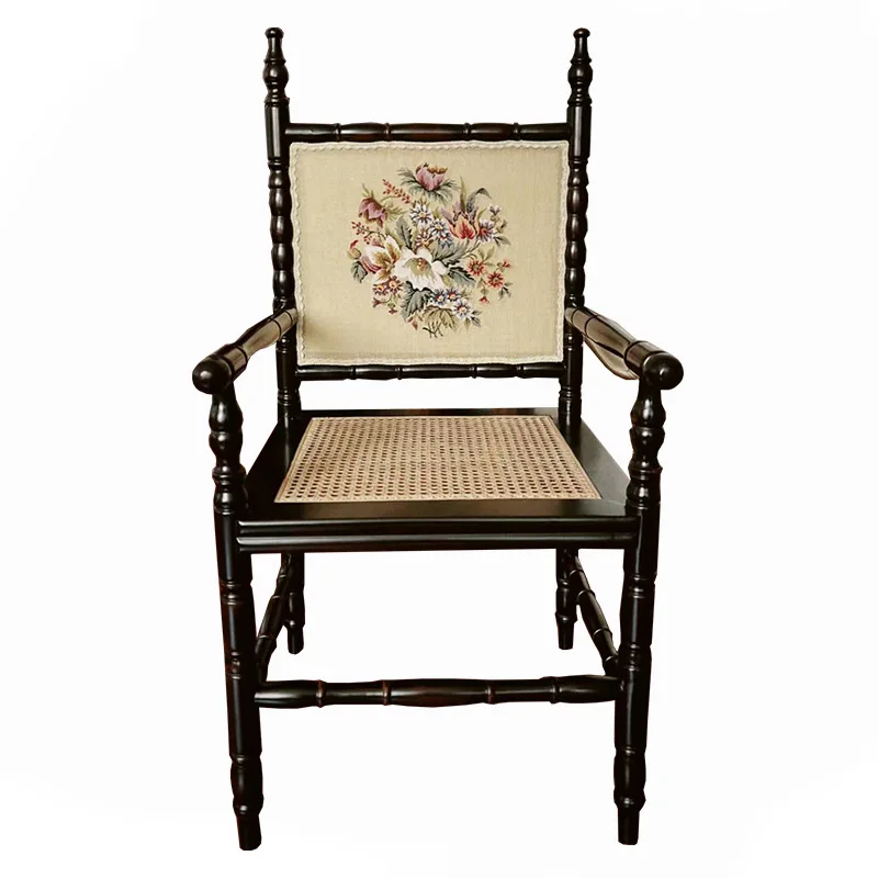 Embroidered dining chair with armrest back desk chair study chair