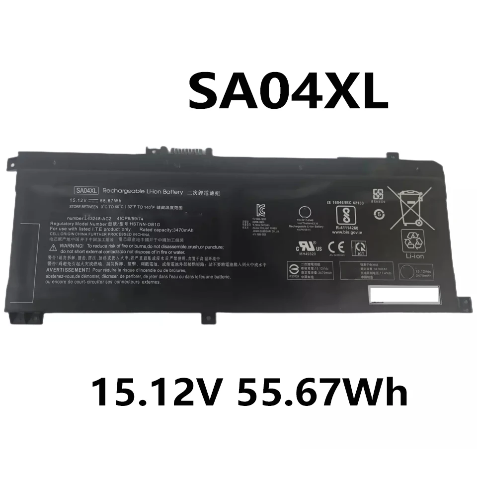 

SA04XL 15.12V 55.67Wh Laptop Battery for HP ENVY X360 15-DR 15-DS HSTNN-UB7U L43248-AC2 L43248-421 L43267-005 L43248-541