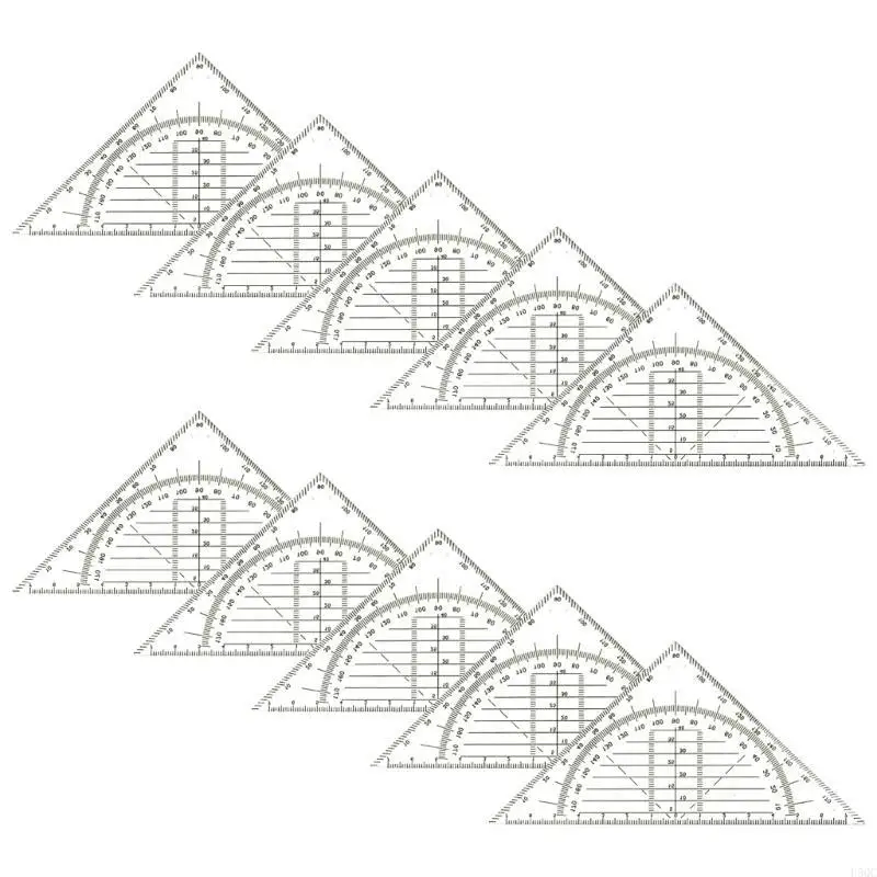 10Pcs Set Square with 180 Degrees Protractor Multifunction Geometry Set Square Angles-Measuring Instrument for Drafting D5QC