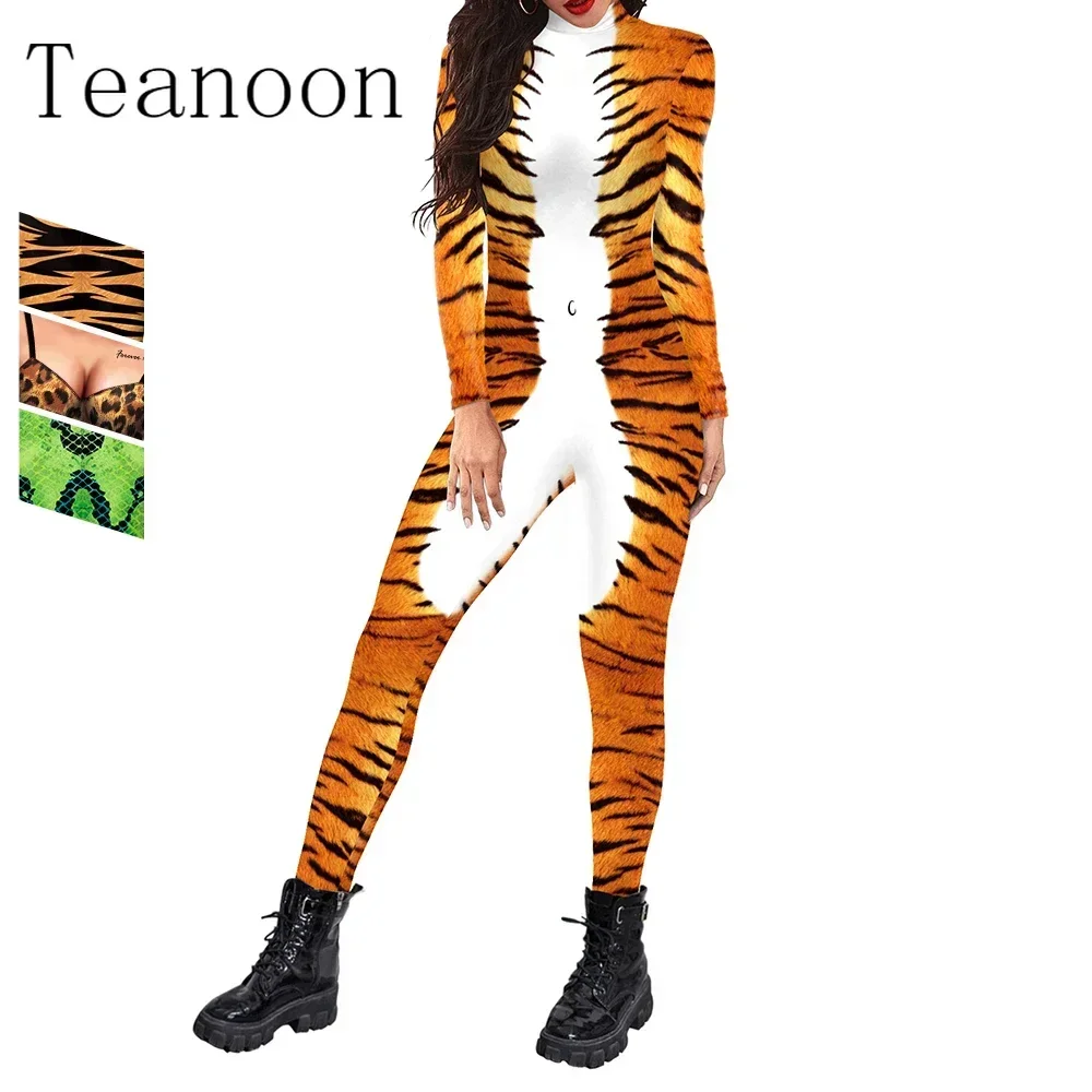 2024 New Men Women Jumpsuits Sexy Digital Printing Party Fashion Cosplay Animal Costume Carnival Long Sleeve Slim Funny Bodysuit