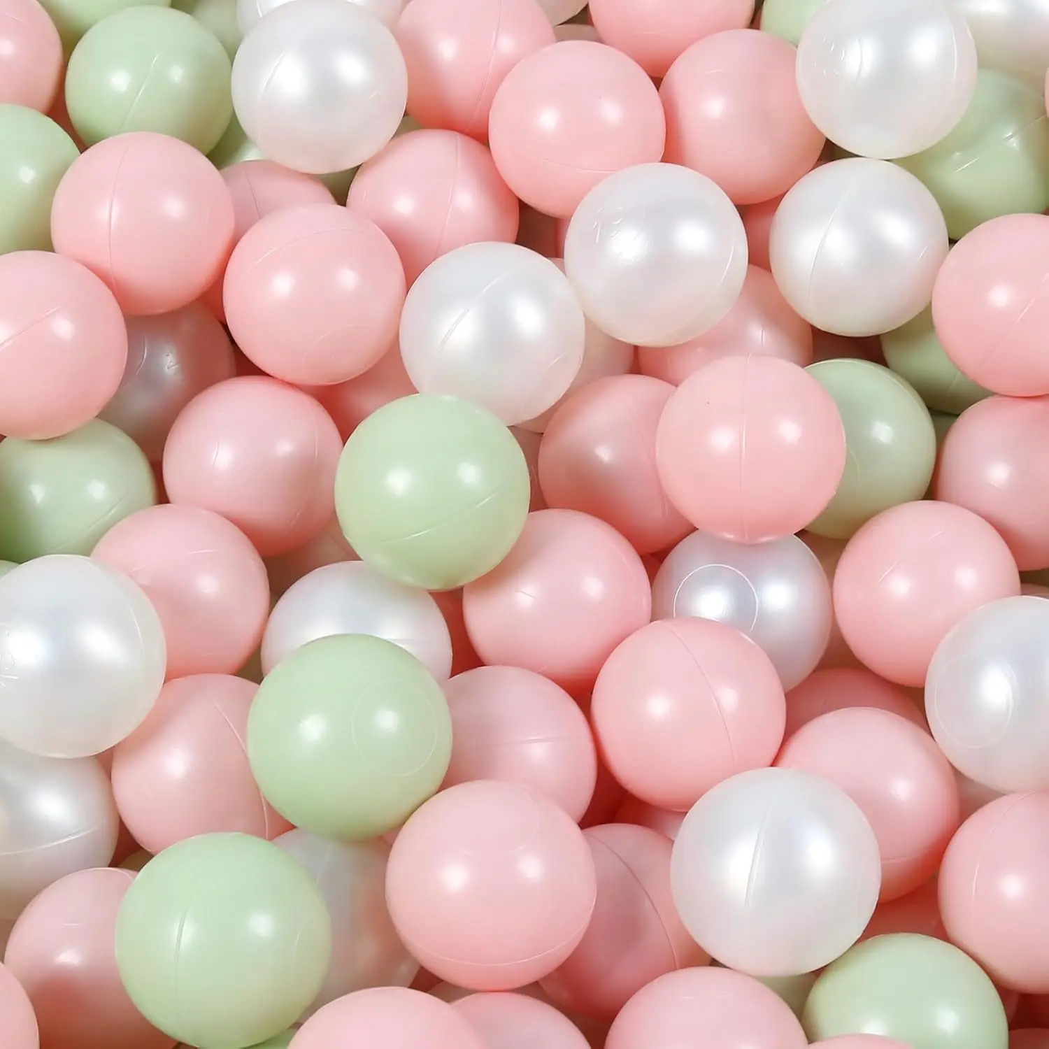 100 pçs macaron bola pit bolas de plástico para bola pit piscina cercadinho festas de aniversário, branco pérola + pó pérola + verde pérola
