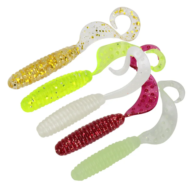 5Pcs Long Tailed Worm Soft Bait 6.5CM 2.4G Lure Grouper Silicone Bait Artificial Bait Roll Tail Biomimetic Maggot Fishing Tool
