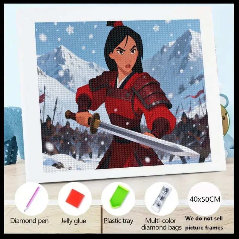 

1 шт., комплект алмазной живописи принцессы Мулан-воин 5D Full Drill, DIY Арт-героиня Диснея с мечом на снежной горе, хрустальный горный хрусталь