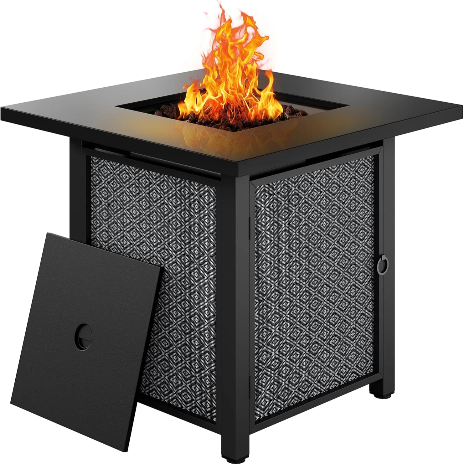 28 Inch Propane Fire Pit Table, Outdoor Gas Fire Pits 50,000 BTU with Lava Rocks, Waterproof Cover and Lid