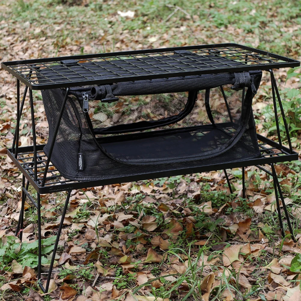 Folding Table Storage Box Multi-Purpose Foldable Mesh Basket Organizer Portable Under Desk Folding Net Box for Outdoor Camping