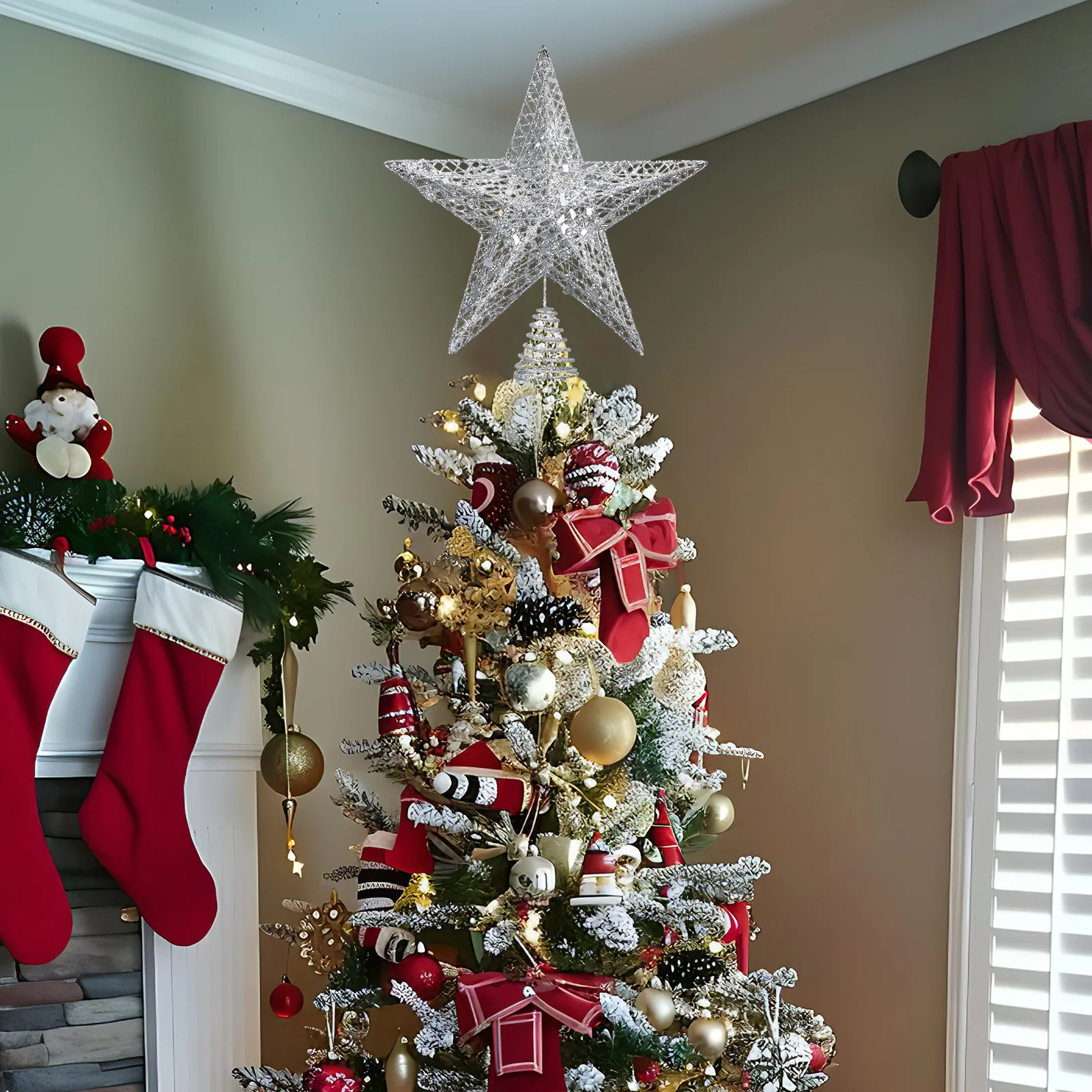 

30Cm Christmas Tree Topper Golden Glitter Star Treetop Shiny Metal Holiday Decor For Home Party Festival Sparkling Tree