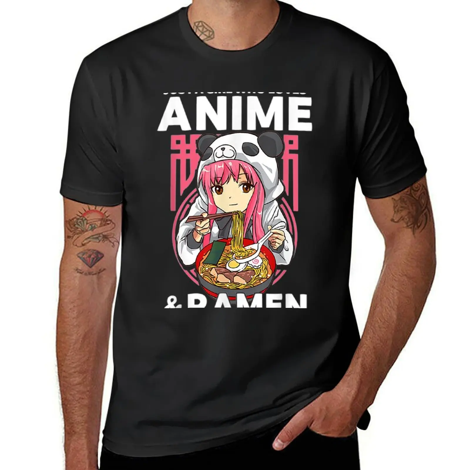 Just A Girl Who Loves Anime and Ramen Bowl Panda Teen Girls T-Shirt sweat quick drying summer clothes funnys men t shirts