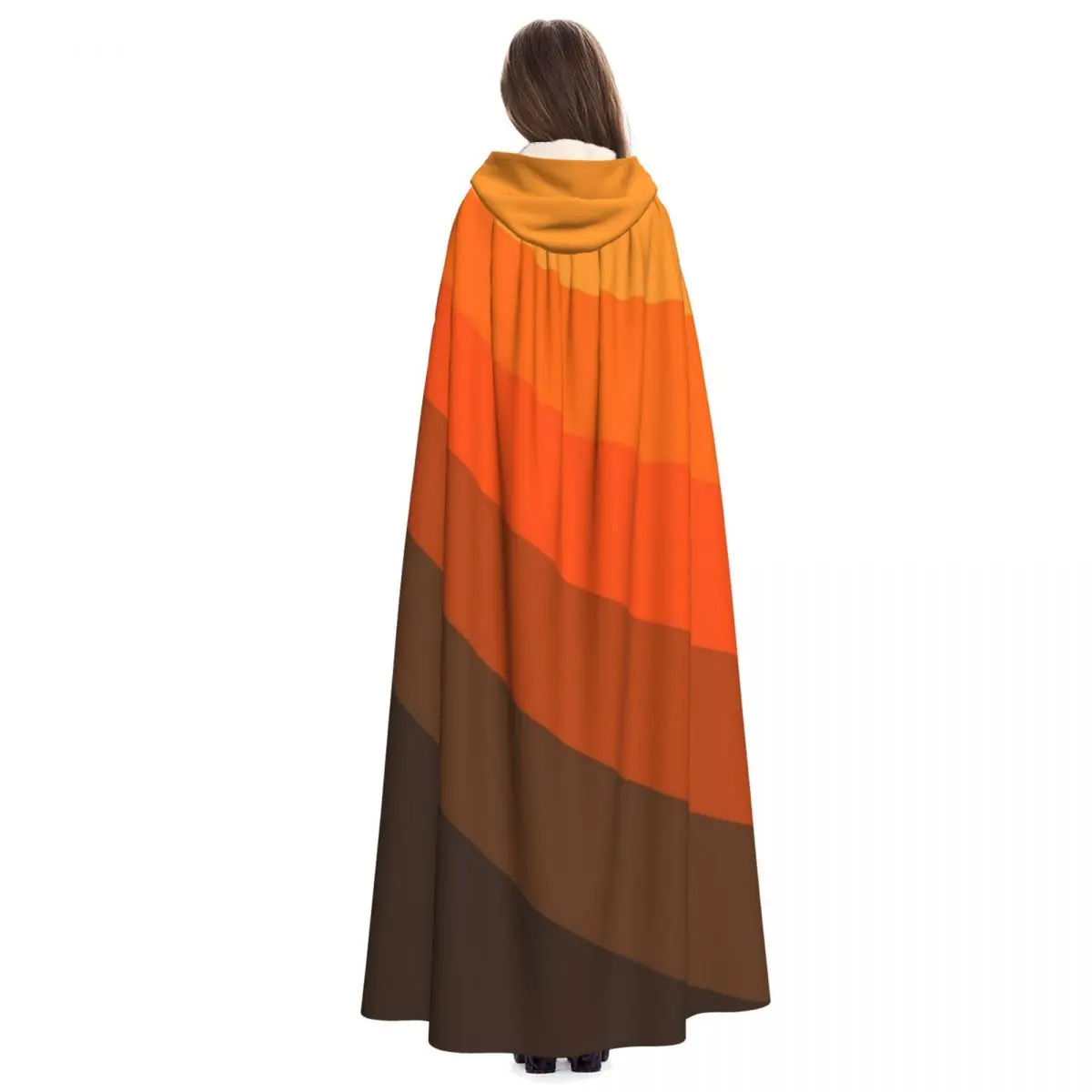 Brown And Orange Retro Sun Rays Long Hooded Cloak Witch Medieval Costume Cosplay Cape HalloweenVampire Adult Unisex