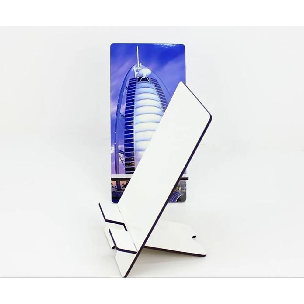 3sets Cell Phone Holder Blank Sublimation MDF DIY Heat Transfer Wooden Desktop Mobile Phone Stand For Home Decor Gift