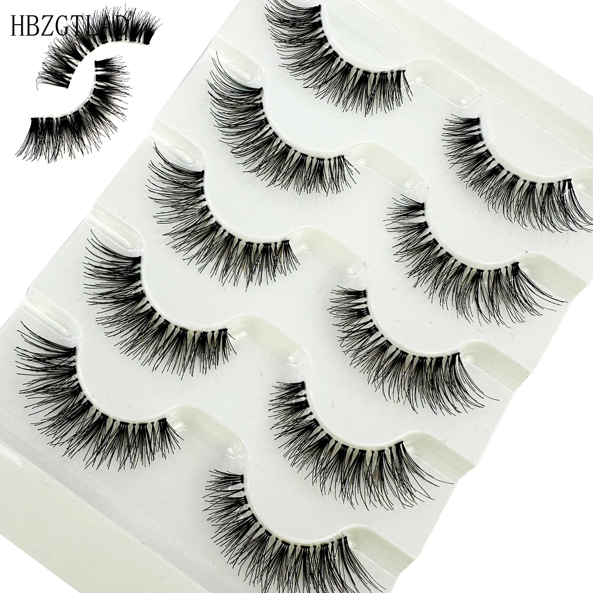 NEW 5Pairs Natural False Eyelashes Manga Lashes Clear Thin Stem Reusable Fake Eyelashes Cross Make Up