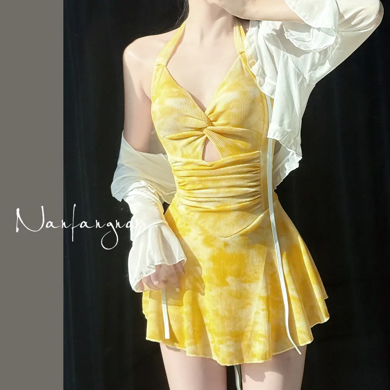 

Женский раздельный купальник с лямкой через шею и кардиганом-накидкой, утягивающий, для коррекции фигуры, в стиле Hottie, летний пляжный комплект