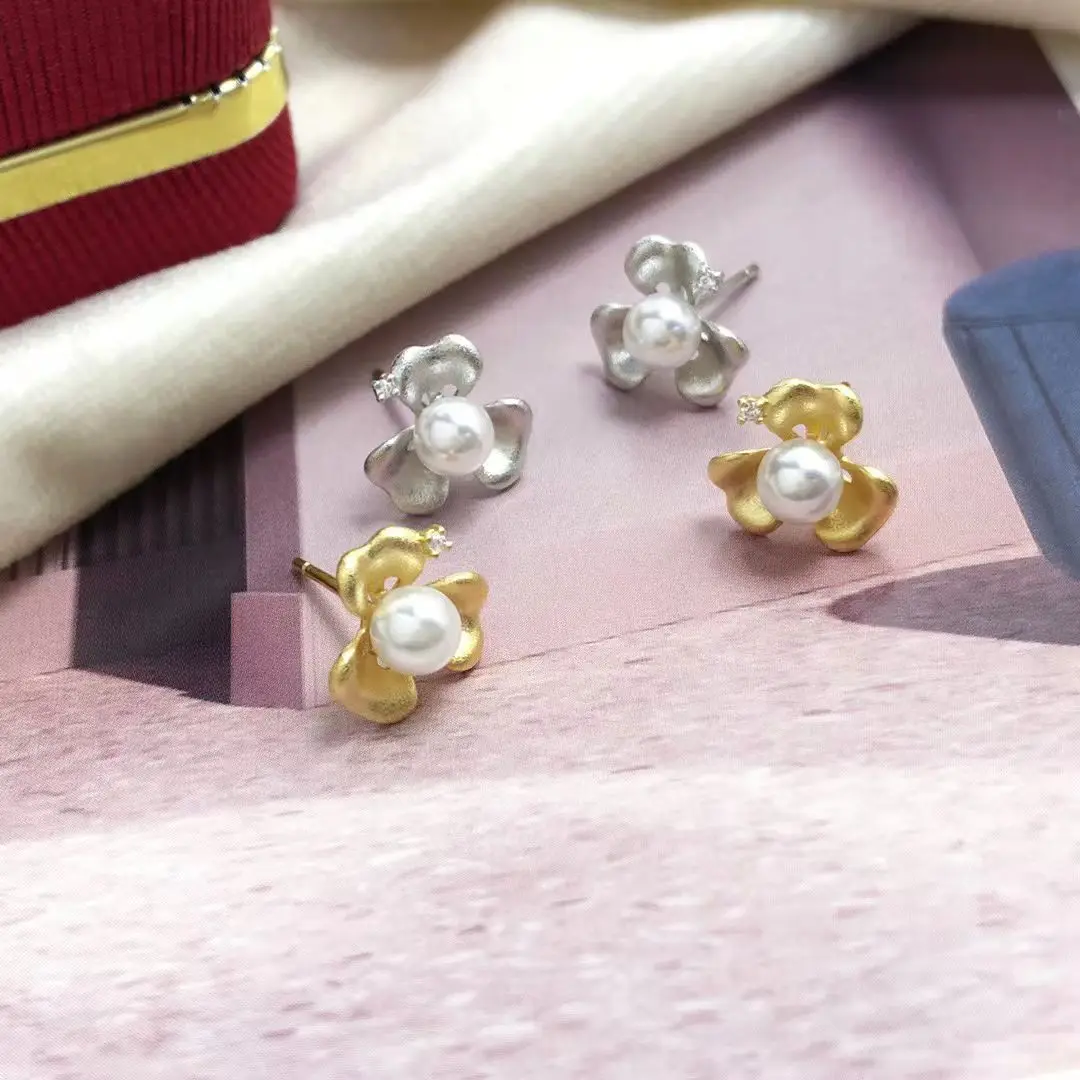 Wholesale S925 Sterling Silver Earrings Mount Findings Settings Base Mounting Parts Accessory for 4-5mm Pearls 5 pairs/lot