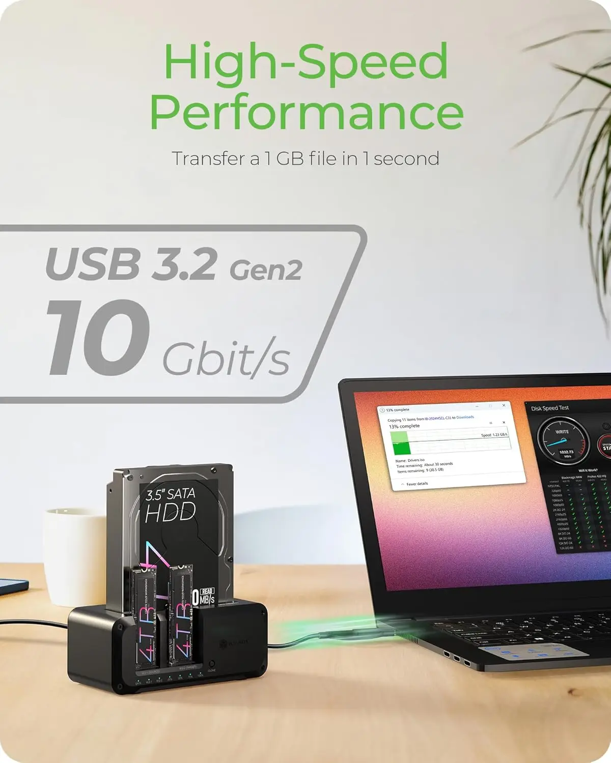 Triple Bay M.2 NVMe & SATA SSD/HDD Docking Station with USB-C 10Gbps, Offline Cloning, Tool-Free for 2.5