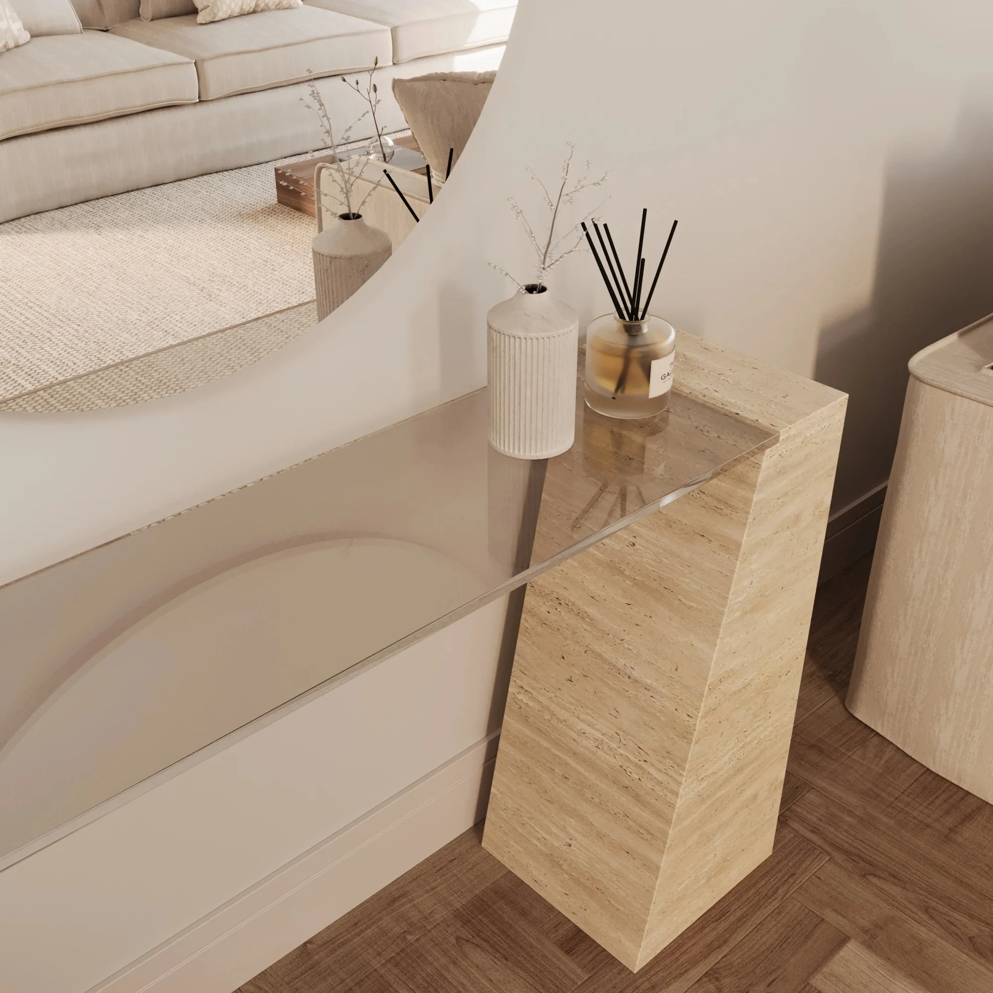 &d FURNITURE Brooklyn Travertine/Rosso Levanto/Arabescato White Marble Console Table Glass Living Room Hotel Villa