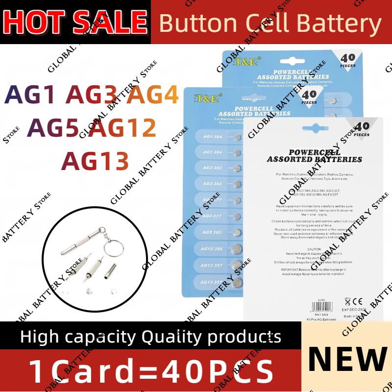 

40PCS Fast Shipping 1.55V AG13 LR44 A76 LR1154 Button Coin Cell Battery AG1 AG3 AG4 AG5 AG12 SR44 for Watch Toys Remote Control