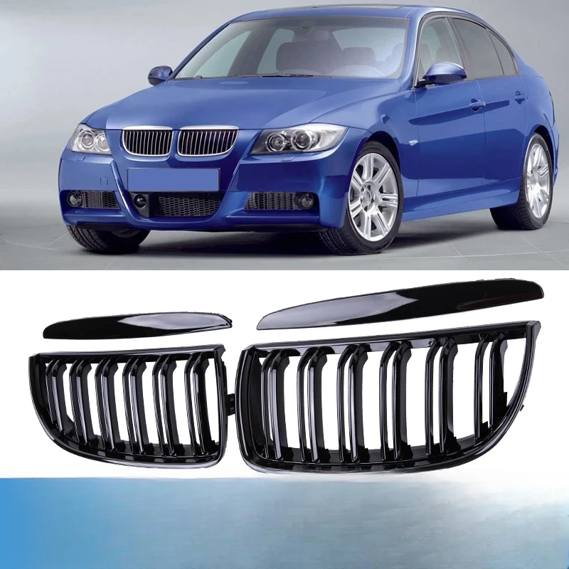 

Pulleco Grille Racing Grill Gloss Black Car Front Bumper Grilles For E90 E91 3 Series 323I 328I 335I 330I 325I 05-08 ABS