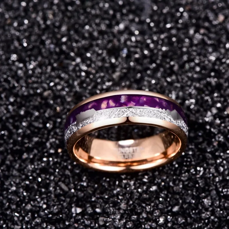 New Amethyst Gradient Splicing Ice Silk Foil Ring, Stainless Steel Carbon Fiber Couple Jewelry Ring, Exquisite Gift