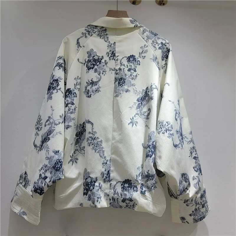 Vintage Jacquard Apricot Casual Short Jacket Women Cardigan Fashion Irregular Hem Lapel Long Sleeve Autumn Women Coat Streetwear