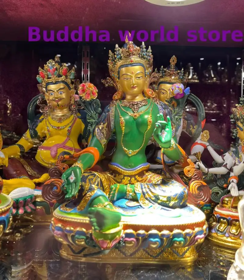 30cm large Wholesale Buddhism Colored Green Tara Bodhisattva COPPER Buddha statue high quality HOME Altar worship protection