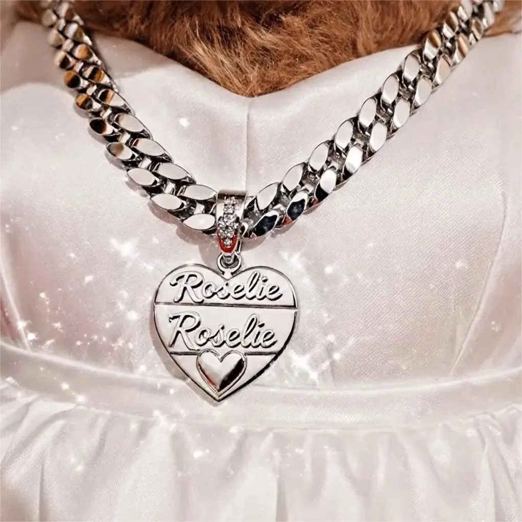 

White Gold Cuban Chain Customized Couple Heart Two Names Necklace Valentine's Day Gift Luxury Hip-Hop Jewelry for Wife