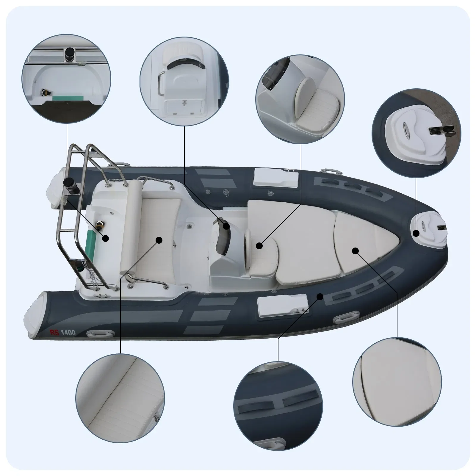 14FT Rib 430 Hypalon PVC الألياف الزجاجية بدن الضلع قارب التجديف القابل للنفخ #6