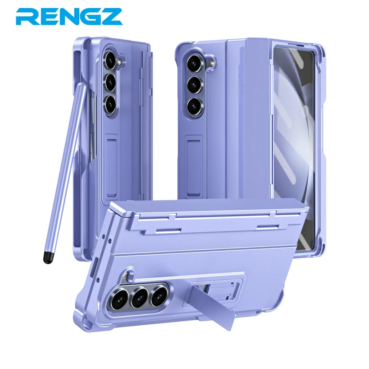 RENGZ Pen Slot With Pen Vajra Stand Z Fold5 Hinge Protection Case For Samsung Galaxy Z Fold 6 5 4 3 Glass Film Protection Cover