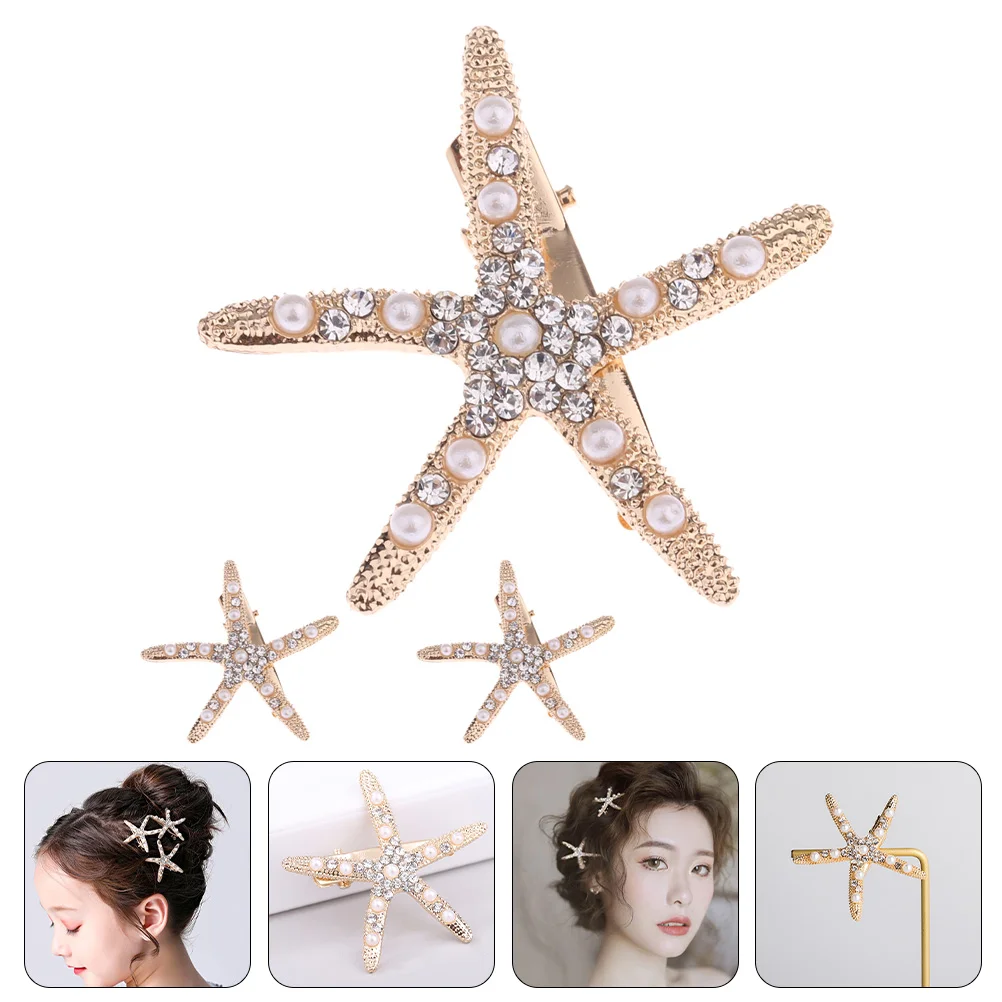 

3 Pcs Starfish Hairpin Accessories for Girls Clips Barrettes Wedding Decorate Bridal Headpieces Bride Alloy Women Hairpins