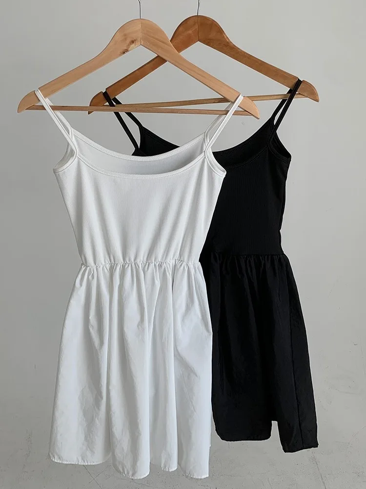 Chic Summer Simple Elegance Splice ature Ballet Sle Versatile Svel Strap Dr Women's Faion Commute High Waist...